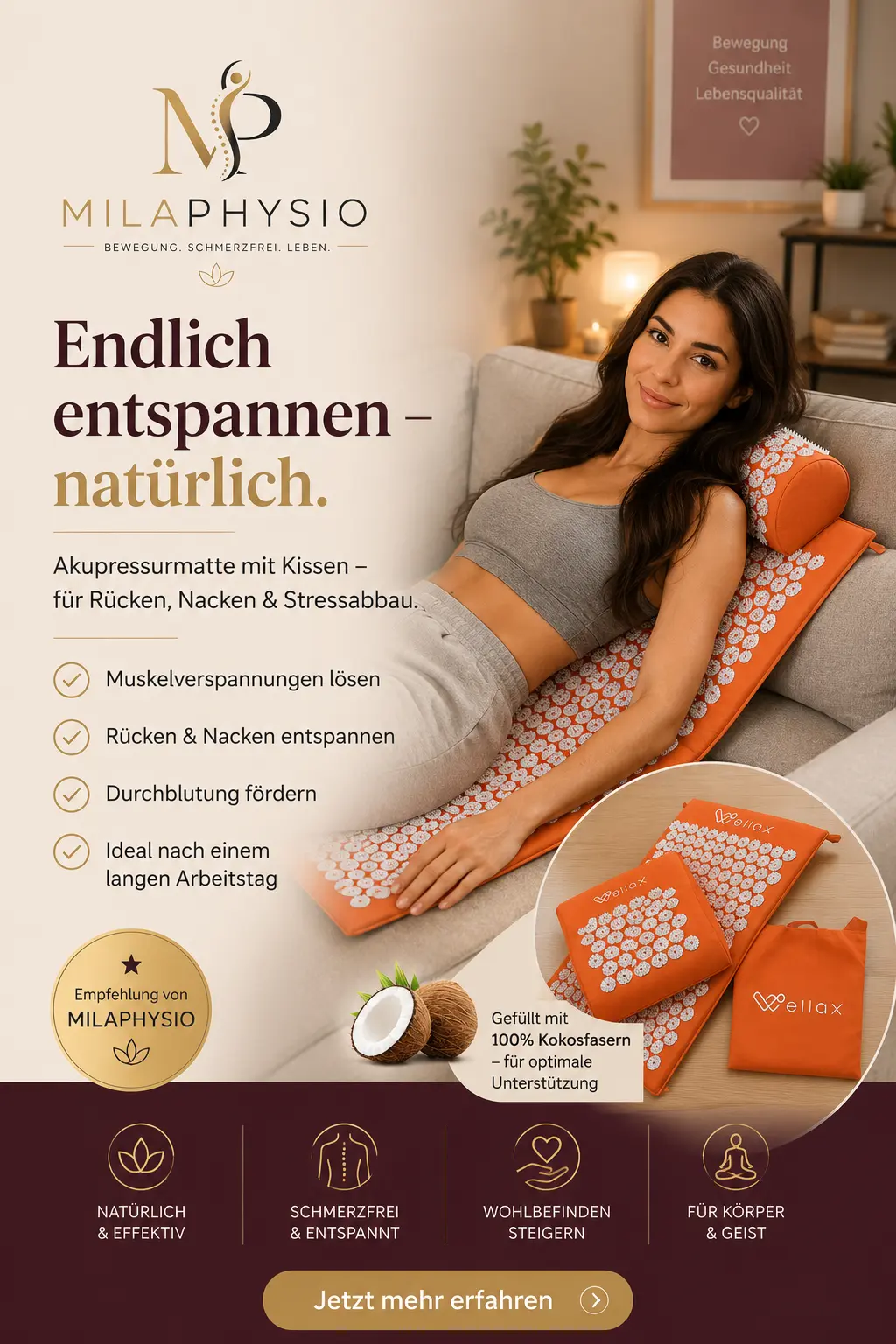 Wellax Akupressurmatte mit Kissen